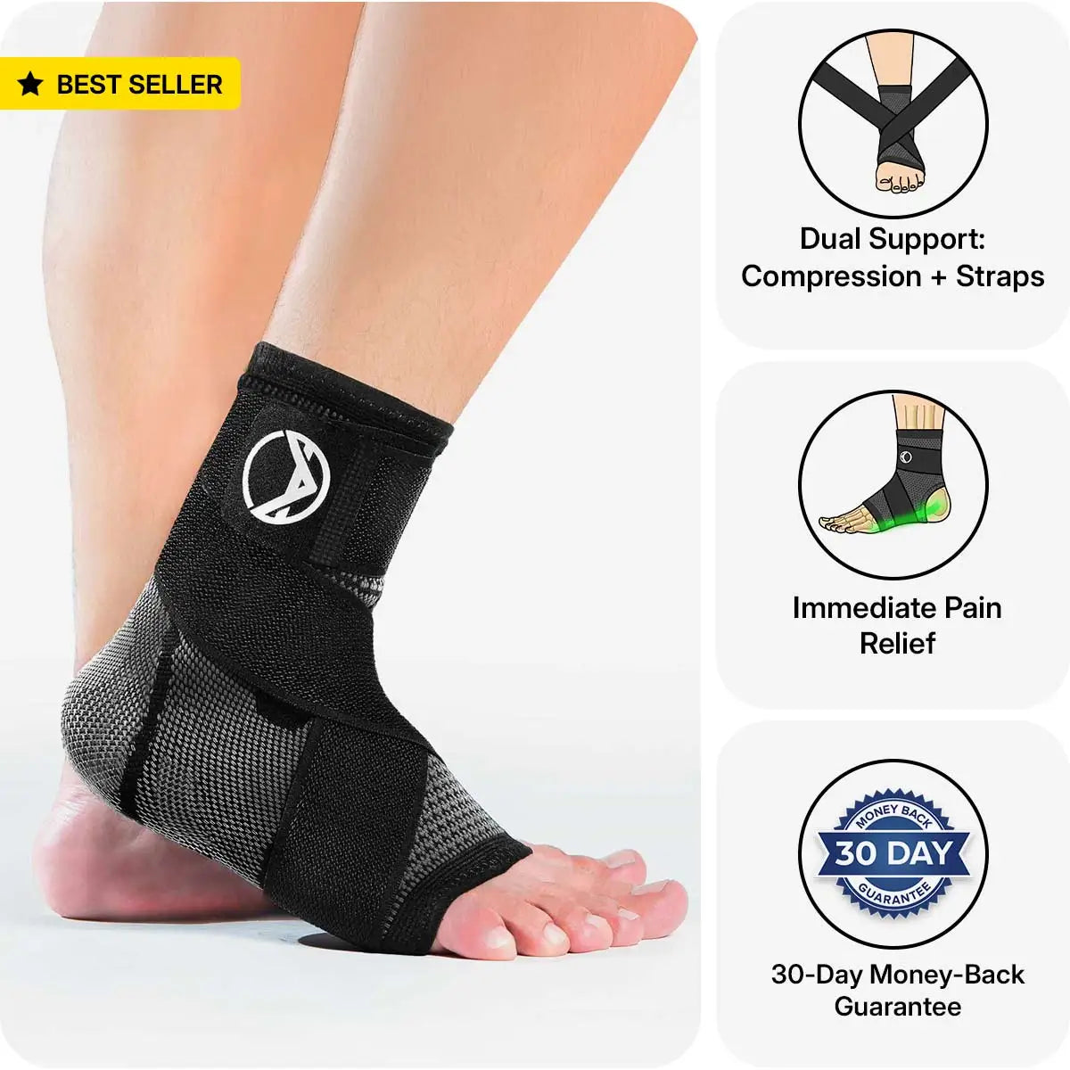 Koprez foot compression sleeve with adjustable support straps